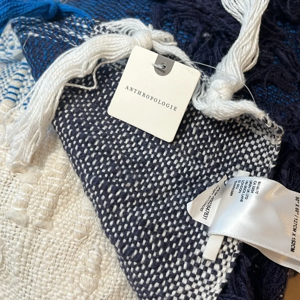Anthropologie All Roads Bloomfield Throw Blanket Blues NWT